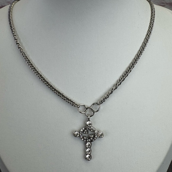 Gucci Crystal Silver Cross Pendant Necklace - Picture 1 of 6